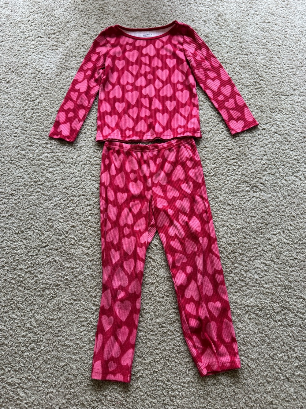 Carter's Bright Pink Heart-Print Ribbed Pajama Set